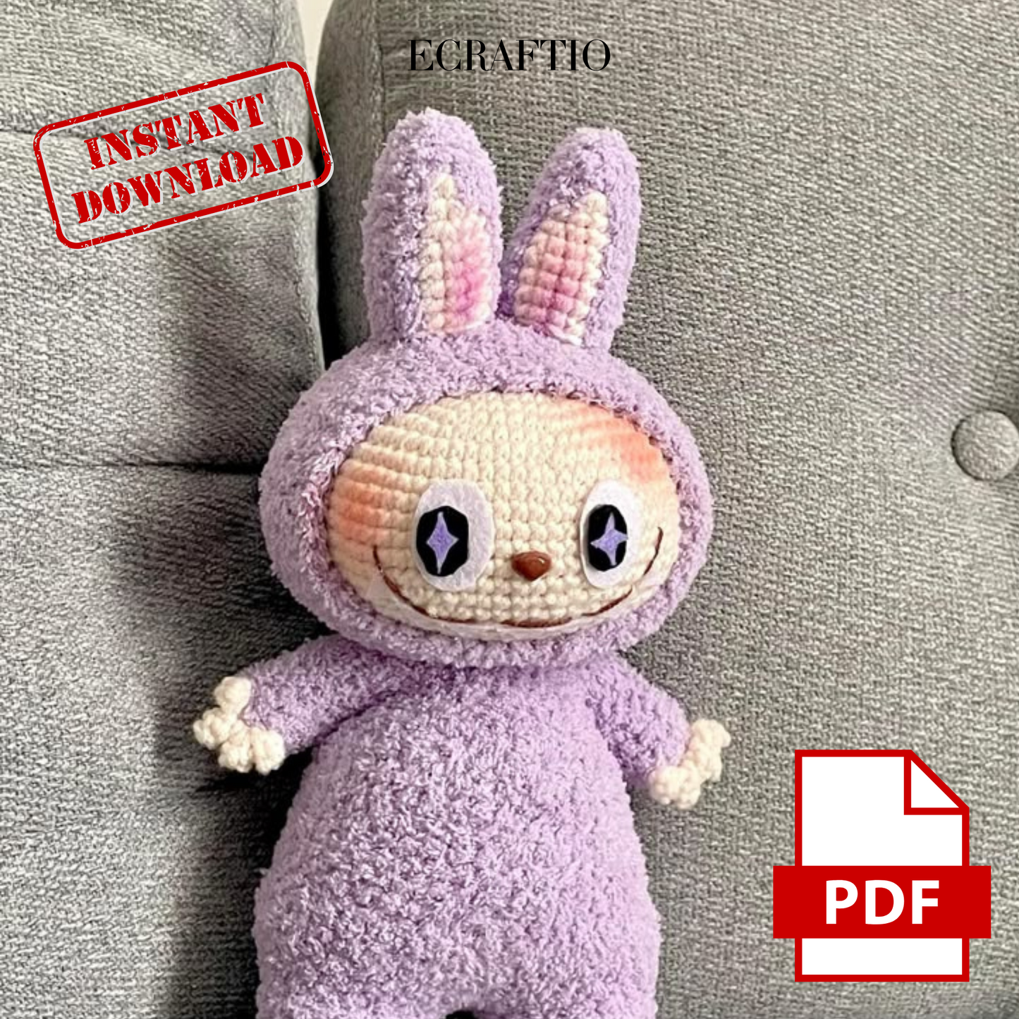 Labubu crochet pattern PDF – Easy and cute DIY plushie tutorial – Amigurumi toy for beginners
